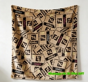 Fendi Tan Brown Black Red FF Monogram Flannel Throw Blanket IMG_9511